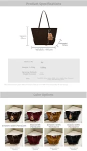 Size guide for high-capacity PU tote bag with dimensions and four color options