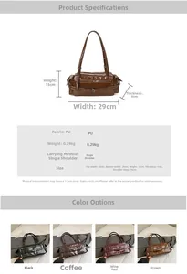 Detailed size chart and multi-color options for the retro PU leather Boston shoulder bag
