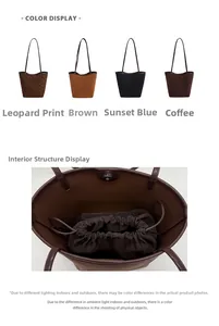 Detail view of large tote bag with internal drawstring bag in multiple colors