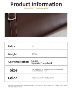 Detailed size chart and specifications for the stylish PU leather shoulder handbag