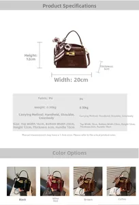 Detail showing bag dimensions 20x12x6cm and various color options for the crossbody bag