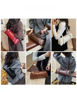 Collage of chic shoulder bags in various colors showing style and size on a model