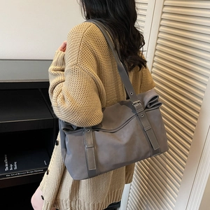 Minimalist grey large capacity commuter tote bag with adjustable straps for women