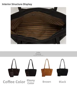 Detail of striped fabric lining with zipper pocket and four color options for tote bag