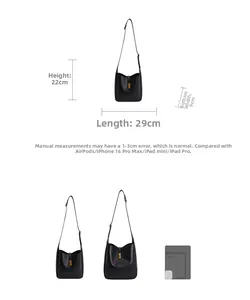 Size specifications of the soft leather hobo bucket bag showing dimensions 29x22x9 cm