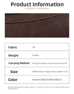 Detailed size chart for retro PU leather briefcase showing dimensions 30x22x11cm and weight