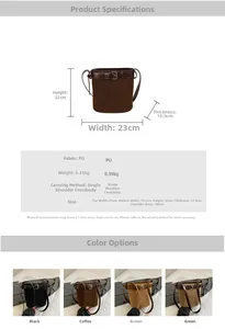 Detailed dimensions and color variations of the vintage frosted PU leather bucket bag