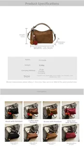 Tableau des tailles et couleurs pour le sac bandoulière en daim mat avec dimensions