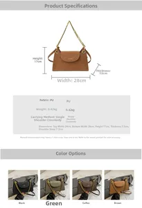 Spécifications de taille et options de couleurs pour le sac baguette français avec chaîne