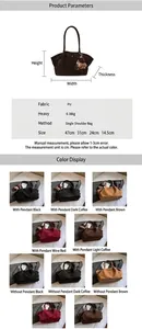 Tableau des tailles détaillé pour grand sac fourre-tout en simili cuir avec dimensions et coloris