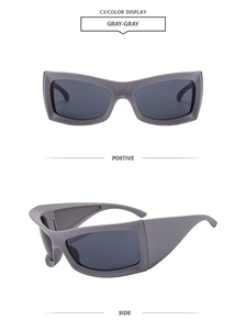 Front and side view of vintage matte gray chunky frame cat-eye sunglasses in Y2K style