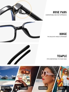 Detailansicht der Blaulichtfilter-Brille mit Nasenpads, Scharnier und Bügeldetails