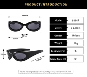 Tableau des tailles détaillé pour lunettes de soleil sport Y2K montrant les dimensions