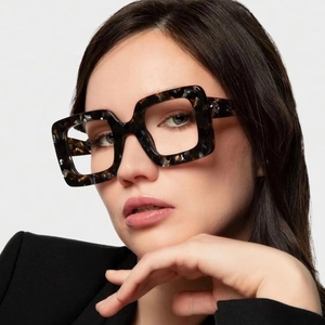 Oversized Square Frame Glasses TR90 Anti-Blue Light Trendy Fashion Clear Lens Eyewear For Women Men Retro Chic