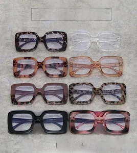Detailed grid showing eight color variations of square frame anti-blue light glasses