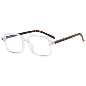 Klassische quadratische Blaulichtbrille mit klarem Rahmen und Bügeln im Schildpatt-Stil