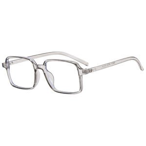 Klassische transparente quadratische Blaulichtfilter-Brille aus einem 45-Grad-Winkel