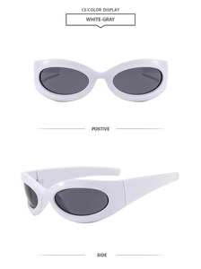 Vues détaillées de lunettes de soleil sport Y2K blanches avec verres gris ovales