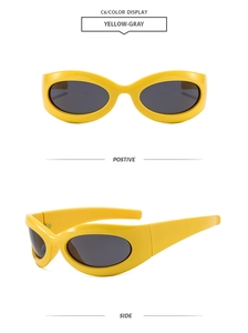 Vues détaillées des lunettes de soleil sport Y2K jaunes avec verres ovales gris de profil