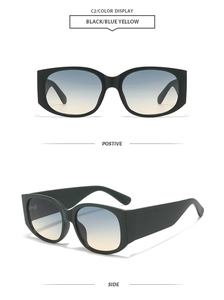 Détail de lunettes de soleil noires avec verres dégradés bleu et jaune en gros plan