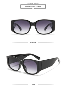 Vues détaillées de lunettes de soleil noires avec verres dégradés gris violet chic