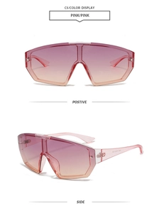 Front and side views of fashion oversized pink gradient wrap sunglasses for outdoor sports