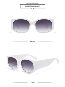 Vues de face et de côté de lunettes de soleil blanches avec verres dégradés violets