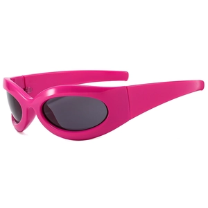 Lunettes de soleil de sport Y2K rose vif avec verres ovales gris enveloppants