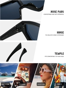 Detail view of integrated nose pads and sturdy hinges on black oversized sport sunglasses