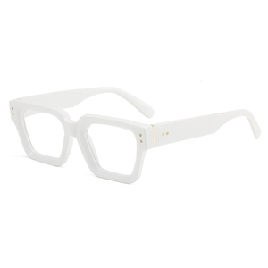 Occhiali bianchi quadrati con montatura spessa in stile vintage e filtro luce blu