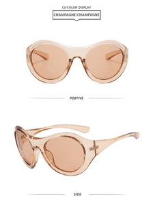 Detailed front and side views of champagne butterfly frame cycling sunglasses