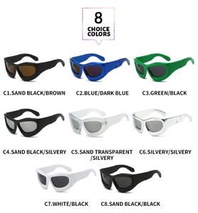 Detailed grid view of Y2K futuristic wrap sunglasses in eight distinct color options