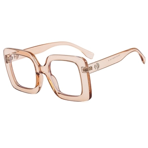 Champagne square oversized blue light blocking glasses with stylish H-logo temple detail