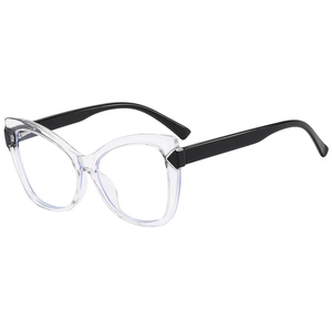 Vintage cat-eye blue light blocking glasses with clear frames and black spring hinges