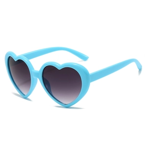 Classic retro heart-shaped sunglasses with light blue frames and grey gradient lenses