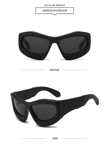 Detail view of Sand Black Y2K bubble sunglasses with matte finish and wide temples