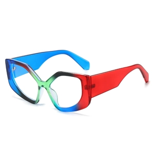 Monture de lunettes œil-de-chat arc-en-ciel avec dégradé géométrique et bord épais