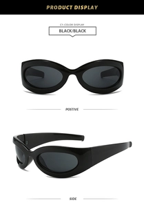 Vorder- und Seitenansicht der Y2K-Sonnenbrille mit schwarzem dickem Rahmen und UV-Schutz