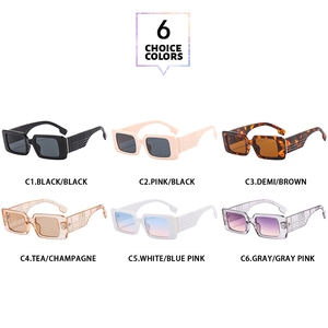 Selection of six retro square sunglasses featuring textured temples and various lens colors