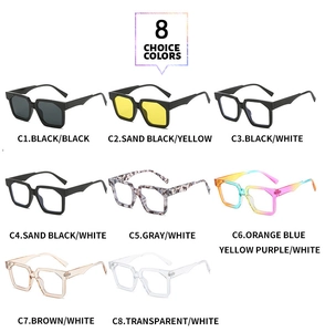 Detailed grid showing 8 choice colors of vintage square sunglasses with frame descriptions