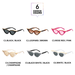 Cat-eye sunglasses color selection guide featuring six stylish frames with metal trim