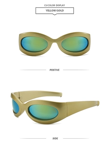 Detailansicht der goldbeschichteten Sonnenbrille mit blau-grünem Verlauf und Spiegelglas