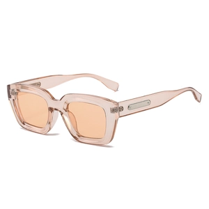 Lunettes de soleil carrées classiques rose translucide avec verres orange et métal