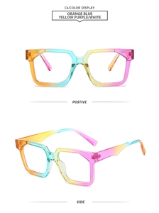 Front and side view of square gradient frames in orange blue yellow and purple hues