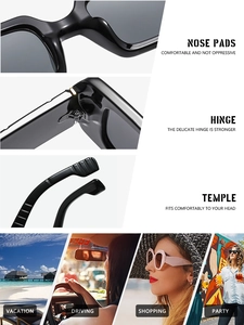 Detailed view of reinforced hinges, nose pads, and comfortable temples for square sunglasses