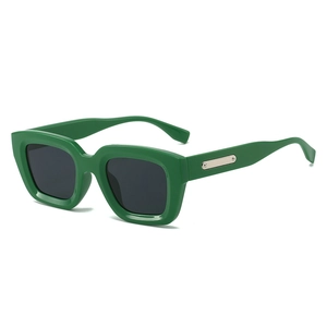 Lunettes de soleil carrées rétro vertes avec monture épaisse et barre latérale en métal