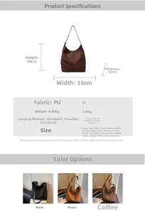 Detailed size guide and parameter table for the suede faux leather tote bag with dimensions