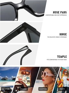 Detail view of square sunglasses with reinforced hinges and comfortable nose pads
