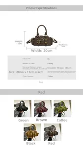 Size specifications and multi-angle view of the vintage grainy PU leather handbag
