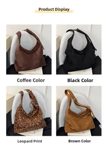 Sacs hobo portés épaule en daim mat déclinés en café, noir, léopard et marron chic